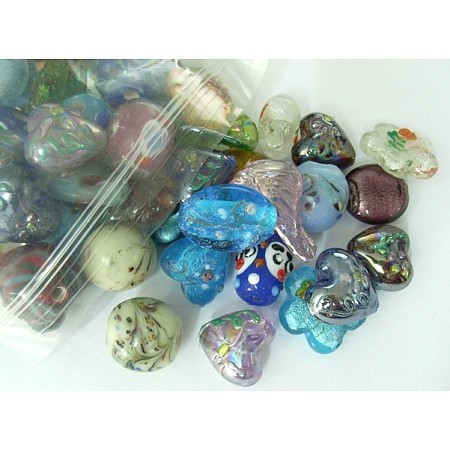 Honeyhandy Handmade Lampwork Beads, Assorted Shapes, Mixed Color, about 10~25mm wide, 18~35mm long, hole: 2~3.5mm