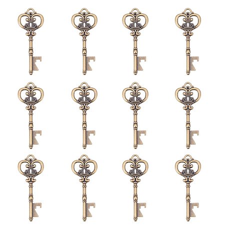 NBEADS 20 Pcs Antique Bronze Vintage Skeleton Key Charms Necklace Bracelets Pendants, Skeleton Castle Dungeon Pirate Keys for Birthday Party Favors, Mini Treasure Toy Gifts, Medieval Middle Age Theme