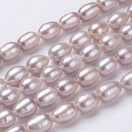 ARRICRAFT Natural Cultured Freshwater Pearl Beads Strands, Rice, Pink, 8~10x6~7mm, Hole: 0.5mm, about 40pcs/strand, 13.8 inches