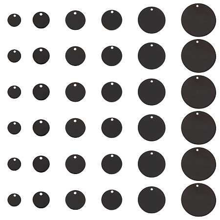 PandaHall Elite 36pcs Metal Stamping Blank Tags 6 Sizes Blank Stamping Tag 304 Stainless Steel Metal Discs Black Pet ID Tags for Earring Necklace Bracelet Jewelry Making, 8/10/12/15/20/25mm Diameter