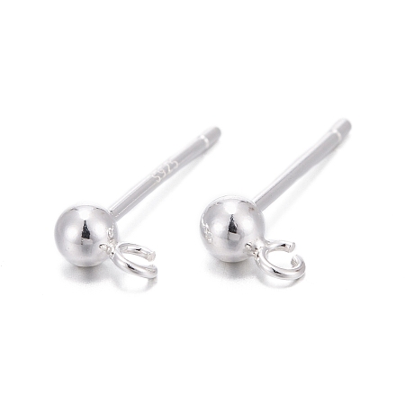 Honeyhandy 925 Sterling Silver Stud Earring Findings, Carved 925, Silver, 14mm, Hole: 1.5mm, Pin: 0.7mm
