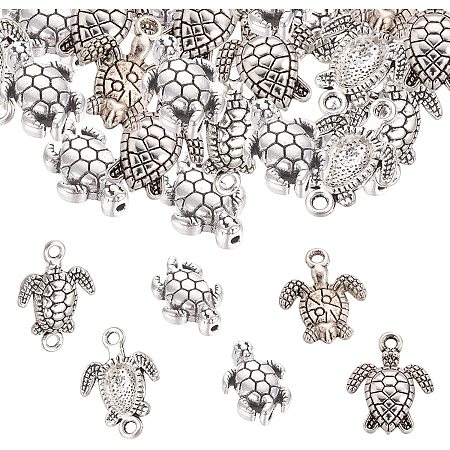 SUNNYCLUE 1 Box 90Pcs 3 Styles Sea Animals Charms Sea Trutle Beads Ocean Alloy Pendants Links Beads for DIY Jewelry Making Crafts Supplies, Antique Silver