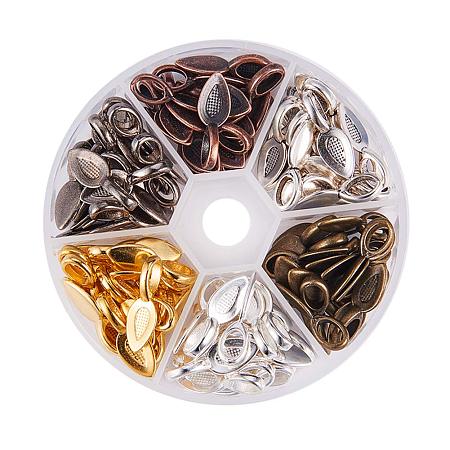 PandaHall Elite 120pcs 6 Colors Tibetan Style Alloy Glue-on Flat Pad Bails Leaf Bails Pendants Charms Connector Hanger for Jewelry Making