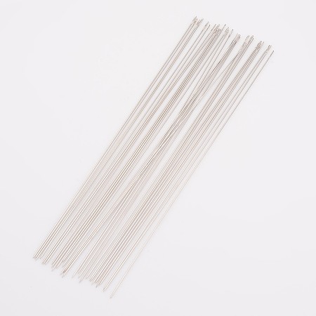 Honeyhandy Iron Beading Needles, Silver Color Plated, 120x0.45mm, Hole: 0.5mm, about 28~30pcs/bag