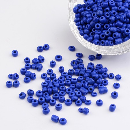 ARRICRAFT 6/0 Opaque Colours Round Glass Seed Beads, Blue, Size: about 4mm in diameter, hole:1.5mm, about 495pcs/50g