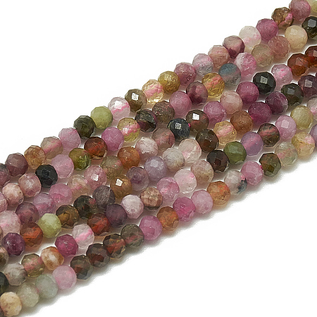 ARRICRAFT Natural Tourmaline Beads Strands, Faceted, Round, 3~3.5mm, Hole: 0.3mm, about 113pcs/strand, 14.9 inches