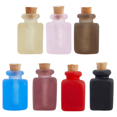 Handmade Lampwork Perfume Bottle Pendants, Essential Oil Bottle, Frosted, Cuboid, Mixed Color, 28.5~29mm, Hole: 5.5mm; Bottle Capacity: 0.5~1ml(0.017~0.03 fl. oz), 7pcs/bag