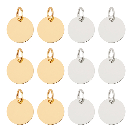 SUPERFINDINGS Brass Stamping Blank Tag Charms, Nickel Free, Flat Round, 12x0.25mm, Hole: 4mm, Golden & Silver, 12x0.25mm, Hole: 4mm, 2 colors, 50pcs/color, 100pcs/box