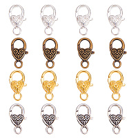 PandaHall Elite 32 Pcs Tibetan Style Alloy Heart Lobster Claw Clasps Cord End 25.5x14x6mm Jewelry Making 4 Colors