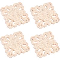 SUPERFINDINGS 2pcs 3.8inch Square Unpainted Natural Solid Wood Carved Onlay Applique Craft Onlay for Furniture Home Decoration Burlywood