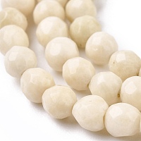 Arricraft Natural Fossil Round Bead Strands, Faceted, Beige, 4mm, Hole: 1mm, about 90pcs/strand, 14.7 inches