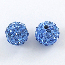 Honeyhandy Pave Disco Ball Beads, Polymer Clay Rhinestone Beads, Round, Light Sapphire, 10mm, Hole: 1.5mm