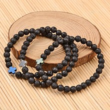 Honeyhandy Cross Natural Lava Rock Beaded Stretch Bracelets, with Non-magnetic Hematite Beads, Black, 54mm