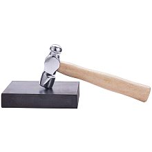 BENECREAT 6" Long Iron Jewelry Making Hammer with Wood Handle and Black Rubber Bench Block for Jewelry Making and Metal Smiting