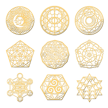 OLYCRAFT 9Pcs Sacred Geometry Metal Energy Stickers Flower of Life Orgone Pyramid Stickers Stainless Steel Golden Stickers for Scrapbooks DIY Resin Crafts Phone & Water Bottle Decoration