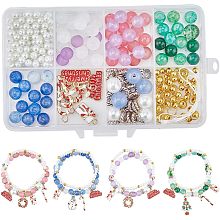 SUNNYCLUE 1 Box 438Pcs DIY 4 Sets Christmas Charms Beading Bracelets Making Kit Double Layered Bracelet Enamel Christmas Tree Charm Snowman Holiday Charms Glass Beads for Jewelry Making Kits Women