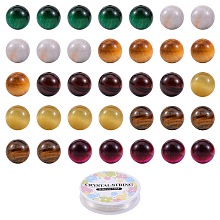 DIY Bracelet Making Kits, 33Pcs 10mm Natural Tiger Eye & Hawk's Eye Beads, Elastic Thread, Mixed Color, 10mm, Hole: 1mm,  Beads:33pcs