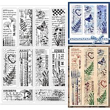 GLOBLELAND Plants Pattern Transparent Stamps Flower Text Reuse Clear Stamps Tiny Vintage Style Silicone Clear Stamp Seals for DIY Scrapbooking Photo Album Decorative Cards Making (10 Styles)