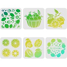 FINGERINSPIRE 6pcs Summer Lemon Stencils, 7.9x7.9 inch Lemon Painting Stencils for Farmhouse, Lemon Manor Welcome Template for Painting on Wood, Wall, Floor and Tile