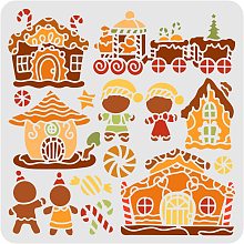 FINGERINSPIRE Gingerbread Houses Stencil 11.8x11.8inch Christmas Gingerbread Man Stencil Christmas Theme Decoration Stencils for Painting on Wood, Canvas, Paper, Floor, Wall and Tile