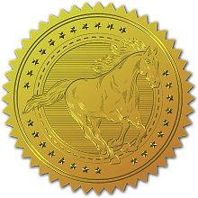 CRASPIRE 100pcs Gold Foil Certificate Seals Mustang Embossed Gold Certificate Seals 2" Round Self Adhesive Embossed Stickers for Invitations Graduation Monogram Seals