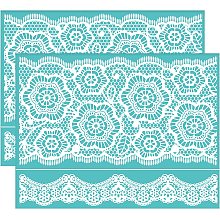 OLYCRAFT 2Pcs Self Adhesive Printing Stencil Floral Pattern Silk Screen Printing Stencil Flower Lace Reusable Mesh Stencils for DIY Home Decor T-Shirt Pillow Fabric Bags 8.7x11 Inch