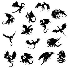 SUPERDANT PVC Wall Stickers, for Home Living Room Bedroom Decoration, Black, Dinosaur Pattern, 600x350mm