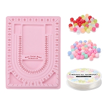 Honeyhandy DIY Necklace Making Kit, Including 1Pc Plastic Bead Design Boards for Necklace Design, Rectangle with Flocking, 200Pcs Imitation Jelly Acrylic Round Beads, 1 Roll Elastic Crystal Thread, Mixed Color, Beads: 6mm, Hole: 1.5mm