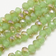 Honeyhandy Electroplate Glass Faceted Rondelle Beads Strands, Imitation Jade, Half Plated, Dark Khaki, 8x5~6.5mm, Hole: 1mm, about 65~68pcs/strand, 15.7~16.1 inch(40~41cm)