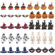 CHGCRAFT 40Pcs 10 Styles Halloween Theme Alloy Enamel Pendants Ghost House Bat Skeleton for Bracelets Necklace Making, Mixed Color