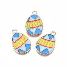 Honeyhandy Alloy Enamel Pendants, Light Gold, Cadmium Free & Lead Free, Easter Egg Shape, Light Sky Blue, 22x14x1.5mm, Hole: 2mm