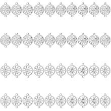 DICOSMETIC 40Pcs 2 Styles Flower Connector Charms Hollow Flat Round Charms with Rose Flower and Sunflower Pattern Double Loops Stainless Steel Links Pendants for Jewelry Making, Hole: 1.6mm