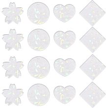 NBEADS 16 Pcs Transparent Acrylic Pendant, 4 Styles Laser Acrylic Charm Flower Heart Rhombus Flat Round Charms Blanc Dangle Charms with Glitter for Earrings Necklaces Keychain Jewelry Making