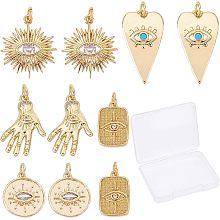 SUNNYCLUE 1 Box 10Pcs 5 Styles 18K Gold Plated Evil Eye Charms Bulk Rhinestone Evil Eye Charms Gold Plated Charms for Jewelry Making Alloy Sun Charm Heart Charms Earring Necklace Supplies Craft