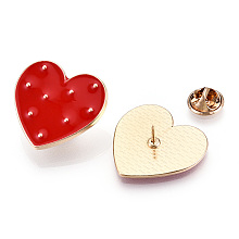 Honeyhandy Alloy Brooches, Enamel Pin, with Brass Butterfly Clutches, Heart, Light Gold, Red, 28x29x2mm, Pin: 1mm