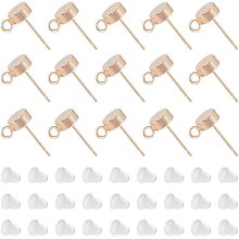 Arricraft 30 Pcs Earring Posts with Loops, Real 18K Gold Plated Brass Earring Stud Flat Round Ear Pin with 50 Pcs Ear Nuts Replacements for Jewelry Earring Making Findings