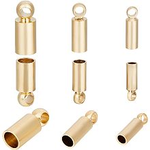 CREATCABIN 90Pcs/Box 24K Gold Plated Brass Leather Cord Ends Caps 3 Sizes Terminators Barrel End Tip Glue in Tassel Caps with Loop Ring for Bracelet Necklace Earring DIY Jewelry Making Crafts Golden