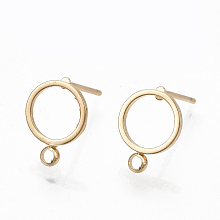 Honeyhandy Brass Stud Earring Findings, with Loop, Ring, Real 18K Gold Plated, 12.5x10mm, Hole: 1.4mm, Pin: 0.7mm