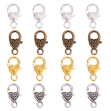 PandaHall Elite 32 Pcs Tibetan Style Alloy Heart Lobster Claw Clasps Cord End 25.5x14x6mm Jewelry Making 4 Colors