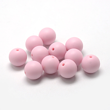 Honeyhandy Food Grade Eco-Friendly Silicone Beads, Round, Pink, 14~15mm, Hole: 2mm