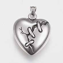 Honeyhandy 304 Stainless Steel Mended Heart Pendants, Broken Heart, Antique Silver, 31.5x26x10mm, Hole: 6mm