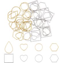 UNICRAFTALE 48pcs 5 Styles 2 Colors Teardrop/Heart/Ring/Hexagon/Square Linking Rings Stainless Steel Connectors Metal Frames Connectors for Necklace Earrings Jewelry Making