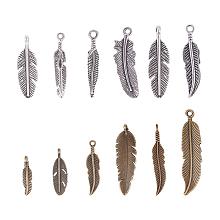 PandaHall Elite 72pcs 12 Style Feather Pendants Charms Beads for DIY Dreamcatcher Necklace Bracelet Jewelry Making Antique Silver Bronze