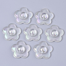 Honeyhandy Transparent Acrylic Beads, AB Color Plated, Flower, Half Drilled, Clear AB, 23.5x24.5x6mm, Hole: 2.4mm