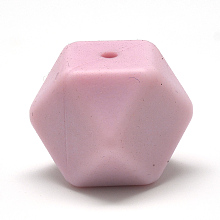 Honeyhandy Food Grade Eco-Friendly Silicone Beads, Chewing Beads For Teethers, DIY Nursing Necklaces Making, Faceted Cube, Pink, 14x14x14mm, Hole: 2mm