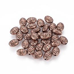 Honeyhandy Tibetan Style Beads, Zinc Alloy, Lead Free & Nickel Free & Cadmium Free, Oval, Red Copper Color, 6 mm wide, 8 mm long, 4.1mm thick, hole: 1mm