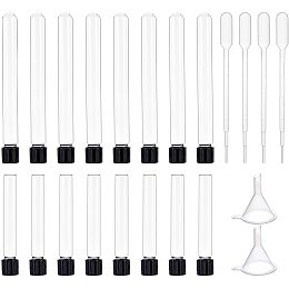 BENECREAT 16Pcs 9.5ml & 13.5ml Test Tubes with Black Screw Caps Clear Mini Test Tube Portable Test Tube with 2pcs Funnels 4pcs Transfer Pipettes for Science Lab and Storage Containers