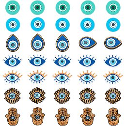 NBEADS 35 Pcs 7 Style Evil Eye Shoe Charms, Garden Shoe Decoration Accessories Blue Turkish Evil Eye Shoe Finding Horror Shoes Charm for Pvc Clog Pins Shoe Charms Accessories