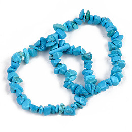 Honeyhandy Chip Synthetic Turquoise(Dyed) Beaded Stretch Bracelets, Deep Sky Blue, Inner Diameter: 1-3/4~2 inch(4.5~5cm)