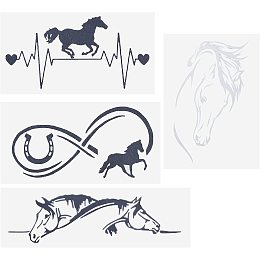 SUPERFINDINGS 4Pcs 4 Style Horse Decal Plastic Horse Cut Vinyl Decal Sticker Horse Running Car Sticker Horse Heartbeat Self-Adhesive Stickers for DIY Crafts Laptops Bag Car Decoration